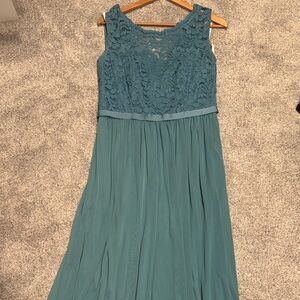David's Bridal Teal Lace Maxi Dress